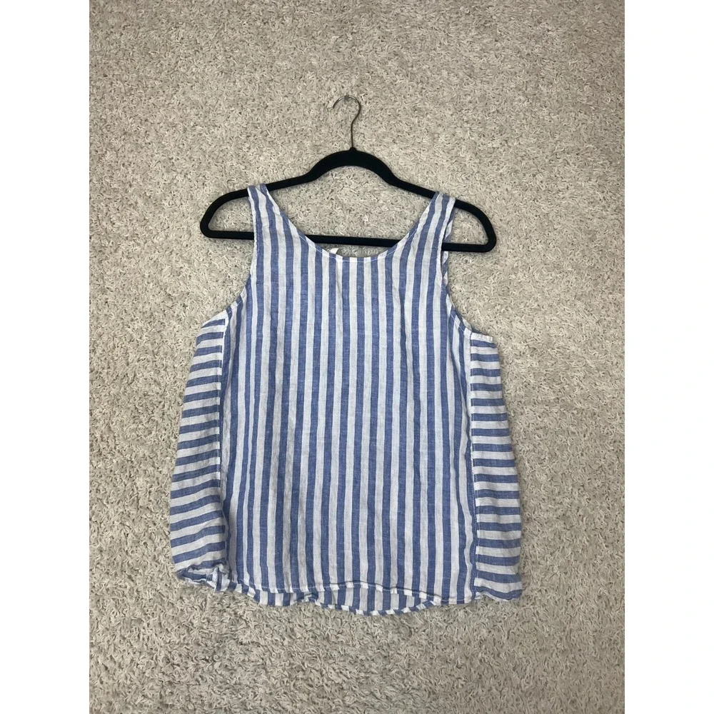 Nicole Miller Linen Blouse Womens Medium Striped Sleeveless Top Beachy Summer - Picture 6 of 7